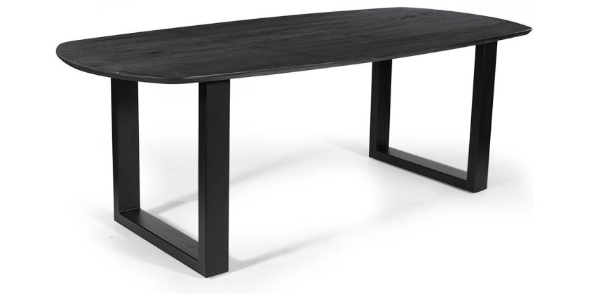 Table à manger ovale 8 personnes en bois massif coloris noir collection FRANCHIA. Pieds design en U