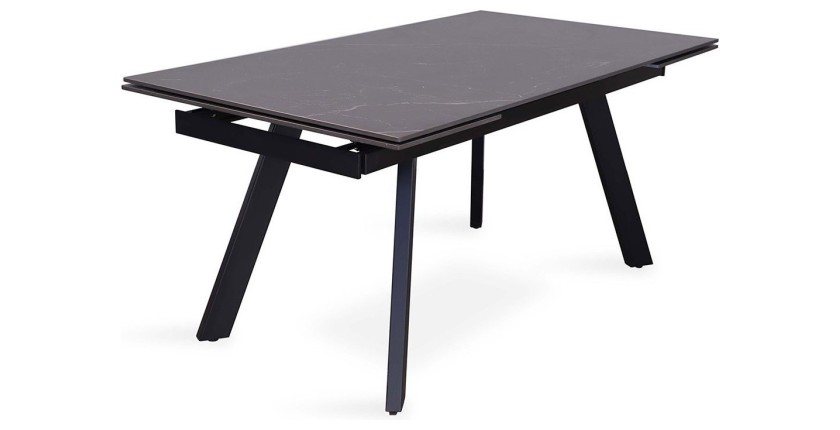 Table à manger collection LAROS en métal avec plateau noir en pierre extensible jusqu'à 240cm