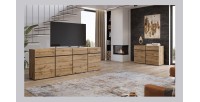 Buffet 120cm coloris chêne et noir collection HAVANA. Bahut  design avec 2 portes et 2 tiroirs.