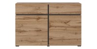 Buffet 120cm coloris chêne et noir collection HAVANA. Bahut  design avec 2 portes et 2 tiroirs.