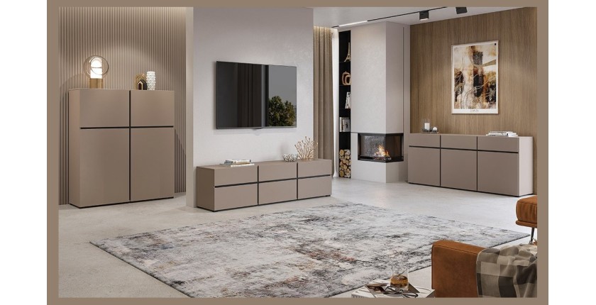 Buffet haut coloris beige et noir L120xH140xP40 collection HAVANA. Bahut  haut design avec 4 portes.