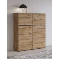 Buffet haut coloris chêne et noir L120xH140xP40 collection HAVANA. Bahut  haut design avec 4 portes.