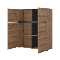 Buffet haut coloris chêne et noir L120xH140xP40 collection HAVANA. Bahut  haut design avec 4 portes.