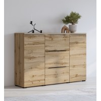 Buffet ALICE coloris chêne wotan – 2 portes, 3 tiroirs avec éclairage LED