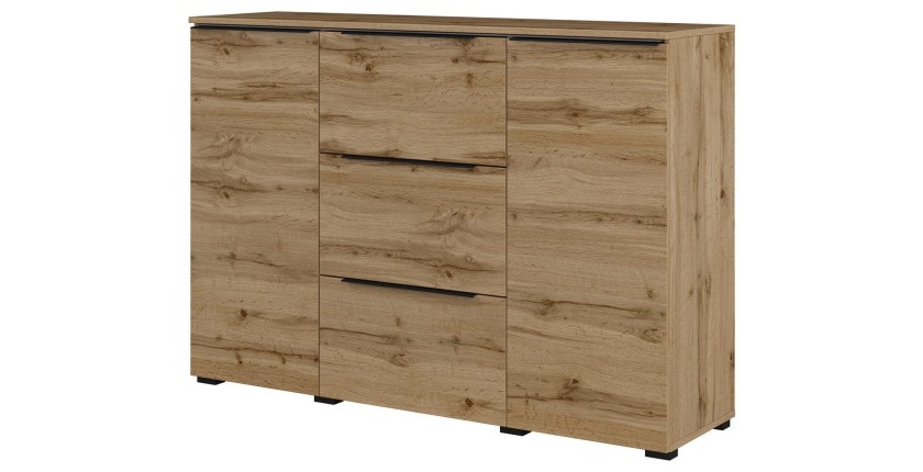 Buffet ALICE coloris chêne wotan – 2 portes, 3 tiroirs avec éclairage LED