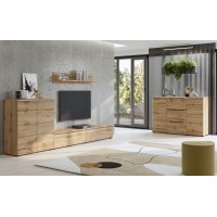 Buffet ALICE coloris chêne wotan – 2 portes, 3 tiroirs avec éclairage LED