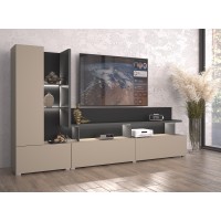 Meuble TV coloris marron congo et gris anthracite – 5 niches, 2 portes, 2 tiroirs