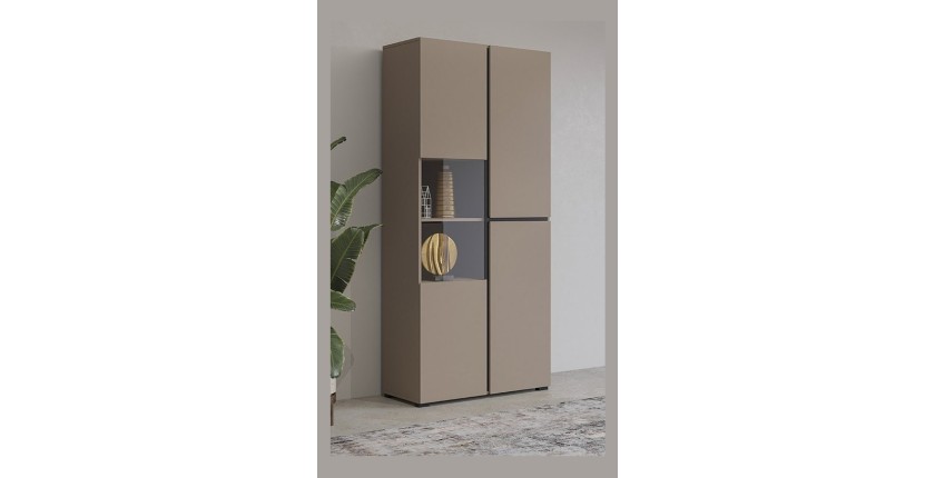 Vitrine haute 2 portes collection HAVANA. Coloris beige et noir.