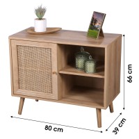 Commode ALTA chêne clair avec porte en rotin – Design scandinave et rangement pratique