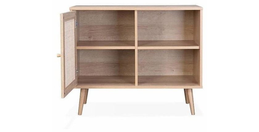 Commode ALTA chêne clair avec porte en rotin – Design scandinave et rangement pratique