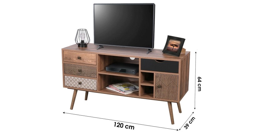 Meuble TV collection  ALTA coloris chêne avec 4 tiroirs – Design scandinave et rangements pratiques