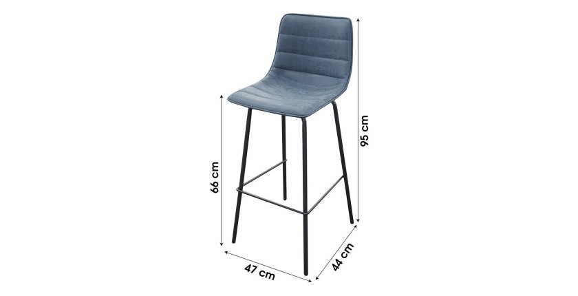 Lot de 2 tabourets de bar avec dossier effet cuir bleu denim collection NETS - Style industriel