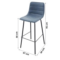 Lot de 2 tabourets de bar avec dossier effet cuir bleu denim collection NETS - Style industriel