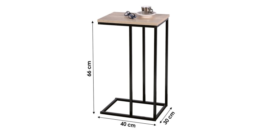 Table d'appoint ou bout de canapé HOLBORN coloris chêne et noir avec structure en métal