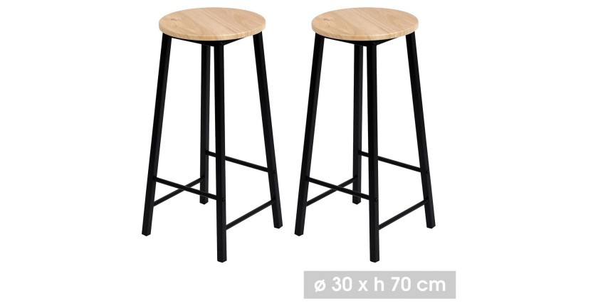 Lot de 2 tabourets de bar DARYL coloris chêne et noir avec structure en métal