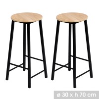 Lot de 2 tabourets de bar DARYL coloris chêne et noir avec structure en métal