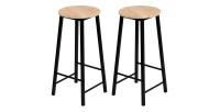 Lot de 2 tabourets de bar DARYL coloris chêne et noir avec structure en métal