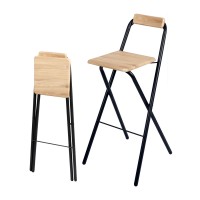 Lot de 4 tabourets de bar pliables avec dossier collection DARYL coloris chêne et noir avec structure en métal