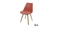 Lot de 4 chaises design rouge terracotta avec coussin collection MIA