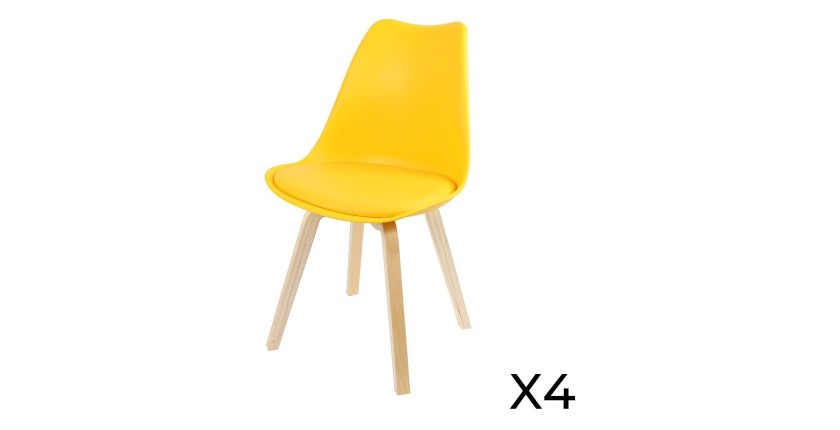 Lot de 4 chaises design avec coussin coloris jaune moutarde collection MIA