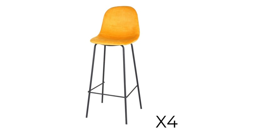 Lot de 4 tabourets de bar avec dossier en velours jaune et structure en métal collection LALY - Style industriel