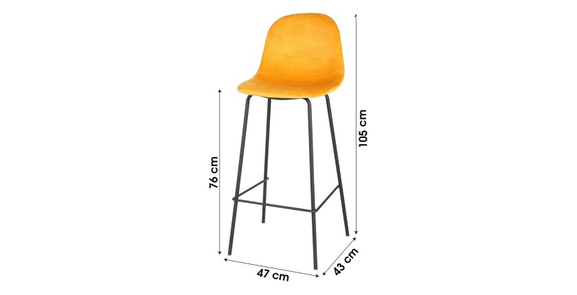 Lot de 4 tabourets de bar avec dossier en velours jaune et structure en métal collection LALY - Style industriel