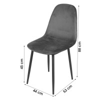 Lot de 4 chaises LOLY, assise et dossier en velours gris, structure en métal noir