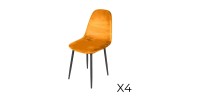 Lot de 4 chaises LOLY, assise et dossier en velours jaune, structure en métal noir