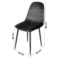 Lot de 4 chaises LOLY, assise et dossier en velours noir, structure en métal noir