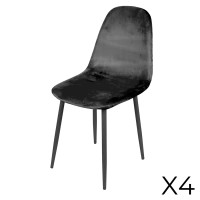 Lot de 4 chaises LOLY, assise et dossier en velours noir, structure en métal noir