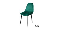 Lot de 4 chaises LOLY, assise et dossier en velours vert, structure en métal noir