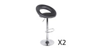 Lot de 2 tabourets de bar réglables en hauteur 77-97 cm – Assise simili cuir PU noir, pied en métal gris, diamètre 40 cm