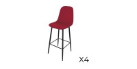 Lot de 4 tabourets LOLY, assise et dossier en velours bordeaux, structure en métal noir