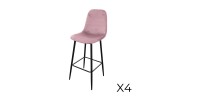 Lot de 4 tabourets LOLY, assise et dossier en velours rose, structure en métal noir