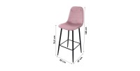 Lot de 4 tabourets LOLY, assise et dossier en velours rose, structure en métal noir