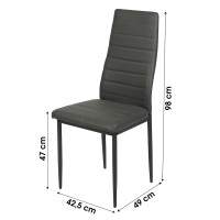 Lot de 6 chaises DANIEL, assise et dossier effet cuir gris, structure en acier noir