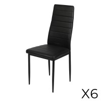 Lot de 6 chaises DANIEL, assise et dossier effet cuir noir, structure en acier noir