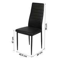 Lot de 6 chaises DANIEL, assise et dossier effet cuir noir, structure en acier noir