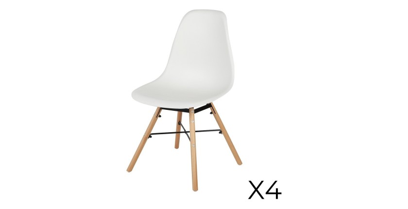 Lot de 4 chaises coloris blanc style scandinave. Collection JOIE.