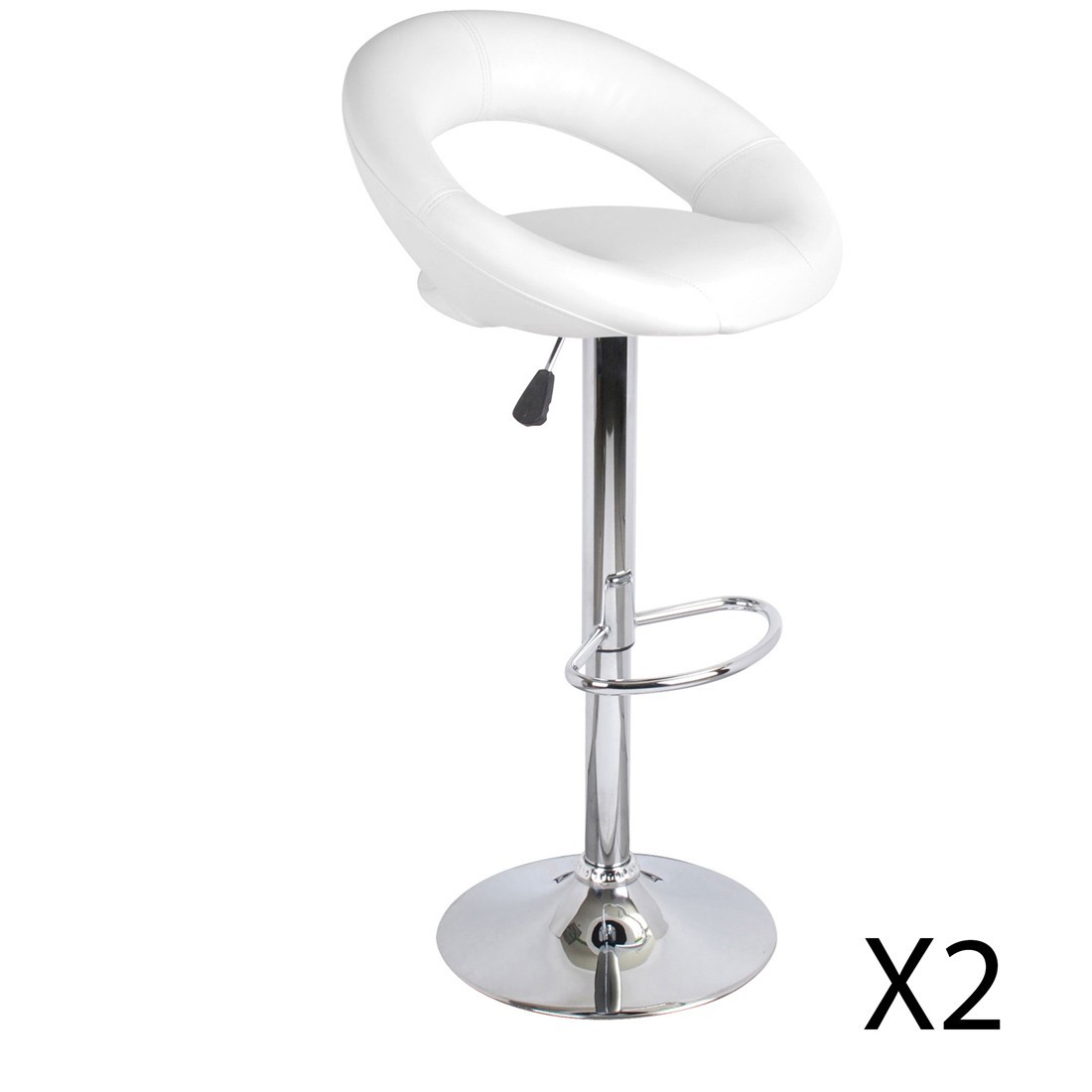 Lot de 2 tabourets de bar réglables en hauteur 77-97 cm – Assise simili cuir PU blanc, pied en métal gris, diamètre 40 cm