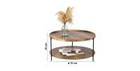 Table basse ronde JAYCE avec 2 niveaux, structure en métal noir, style ethnique