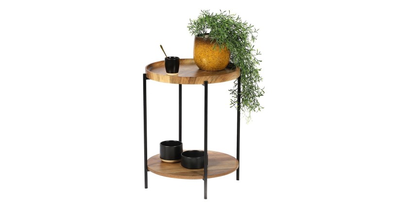 Table d'appoint ronde JAYCE avec 2 niveaux, structure en métal noir, style ethnique