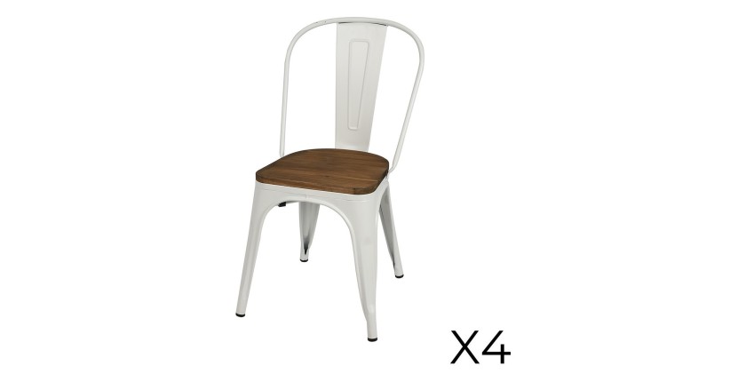 Lot de 4 chaises en métal blanc style industriel. Collection FACTORY.