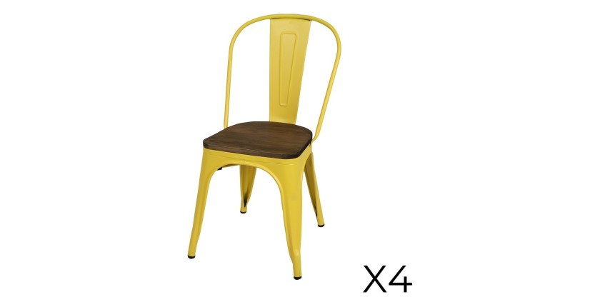 Lot de 4 chaises en métal jaune style industriel. Collection FACTORY.