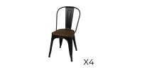 Lot de 4 chaises en métal noir mat style industriel. Collection FACTORY.