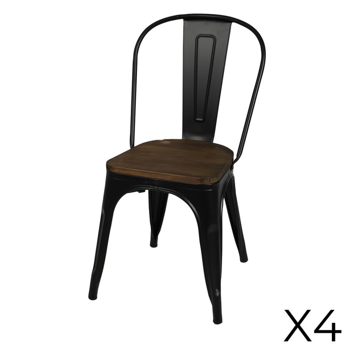 Lot de 4 chaises en métal noir mat style industriel. Collection FACTORY.