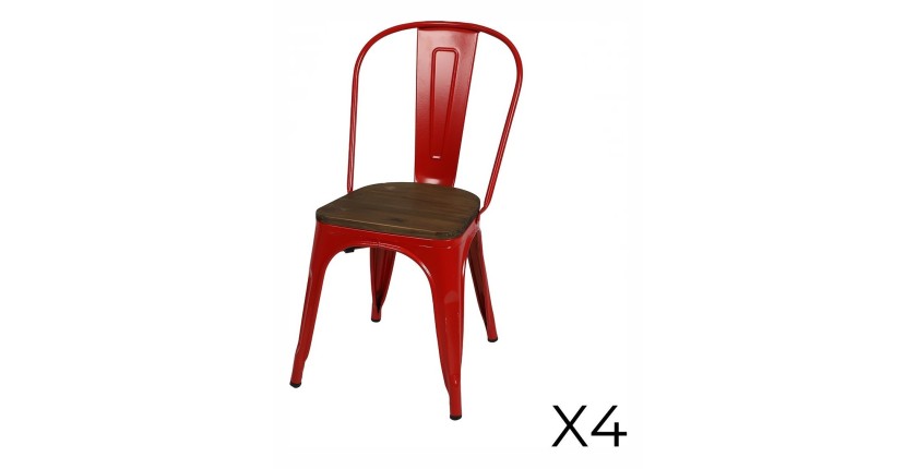 Lot de 4 chaises en métal rouge mat style industriel. Collection FACTORY.