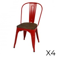 Lot de 4 chaises en métal rouge mat style industriel. Collection FACTORY.