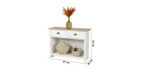 Console avec 1 étagère et 2 tiroirs design colonial – 97x35xH76 cm, coloris blanc et plateau chêne clair – Collection MADERA