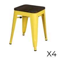 Lot de 4 tabourets style industriel en métal, coloris jaune – Collection FACTORY.